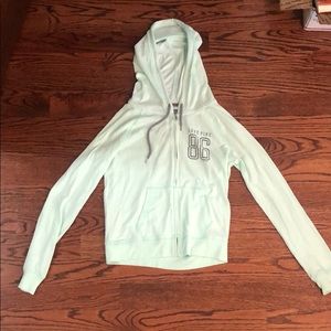 Mint green pink zip up hoodie with gray detailing
